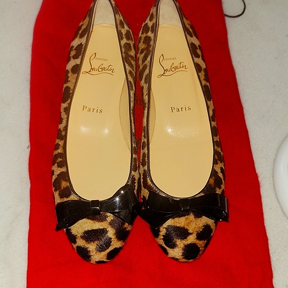 Christian Louboutin Shoes - New Christian Louboutin Leopard Print Flats with Black Bow Size US7/EU37